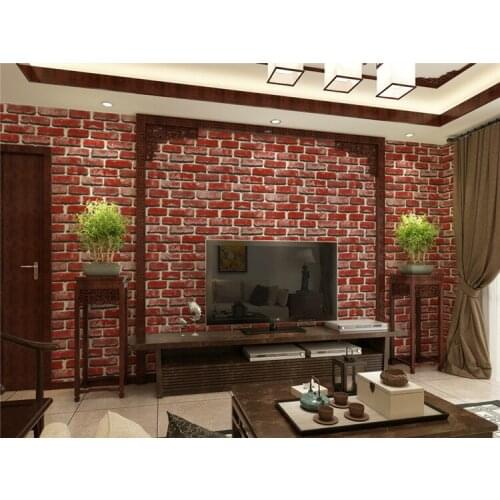 Rustic Vintage 3D Faux Brick Wallpaper Roll Vinyl Old Stone Wall Paper For Restaurant Cafe Decor Colors Orange Red Grey