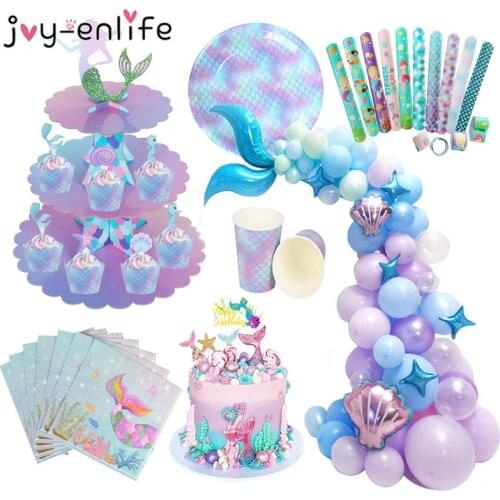 Mermaid Party Decorations Birthday Cake stand under the sea party Balloons garland arch decor Girl Birthday Party Baby shower