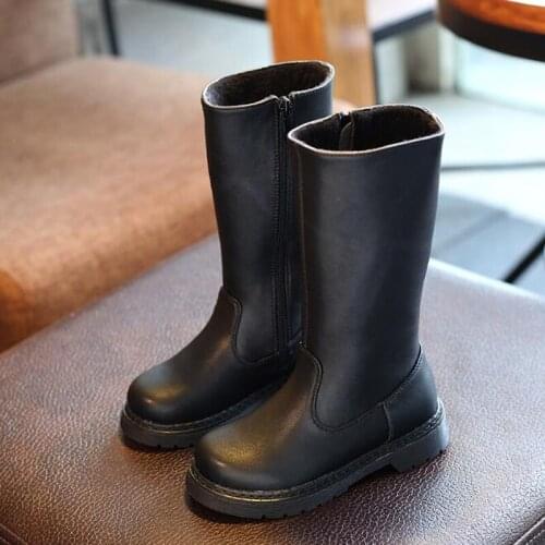 Knee High Girls Boots PU Waterproof Platform Kids Fashion Boots Autumn Winter Black Boots for Girl Side Zipper Girls Shoes Child