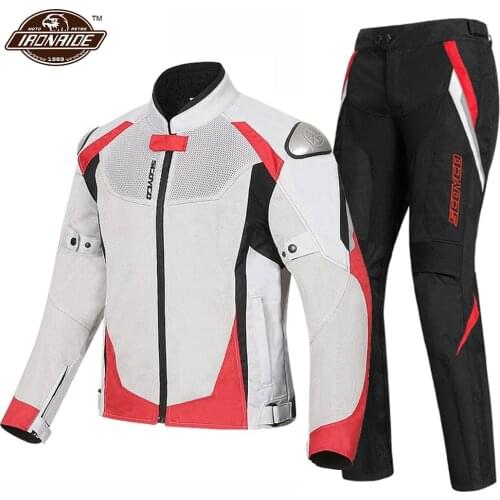 SCOYCO Grey Motorcycle Jacket Men Motocross Moto Jacket Set Summer Breathable Motorcycle Racing Jacket Moto Protection M-4XL