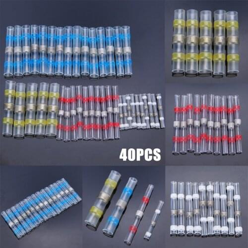 40pcs Heat Shrink Terminals Waterproof Heat Shrink Tube Wire Terminals Connectors Electrical Butt Connectors Wire Cable Splice