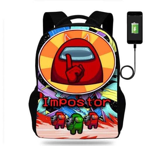 Among Us Mochilas For Teenagers USB Charge Black Large Capacity School Bag Boys Girls Impostor 16Inch Daily Backpack