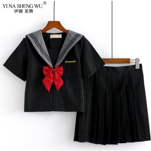JK Uniform Japanese High School Students Uniform Women Sailor Suit Anime Cosplay Costume Schoolgirl Black Gray Pleated Skirt Set