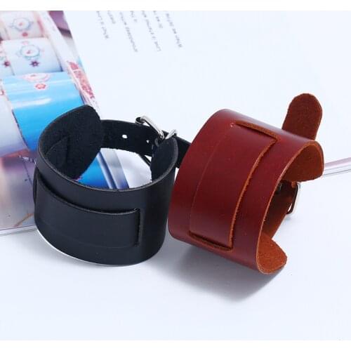Vintage Leather Bracelet Men Retro Punk Black Wide Adjustable Bracelets&Bangles Male Trendy Jewelry