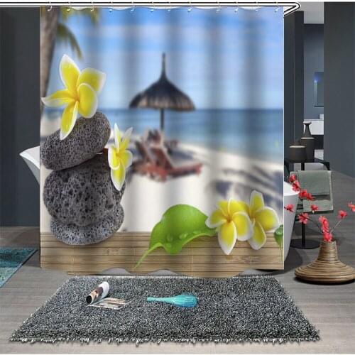Custom Made Shower Curtain Bathroom Curtain Partition 1.5 x 1.8m 1.8 x 1.8m 1.8 x 2m Cobblestone Floral Beach