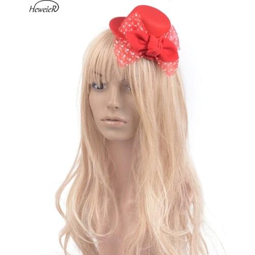 Red Mini Top Hat Lace Bowknot Fascinator Bridal Women Wedding Party Hair Clip Jewelry