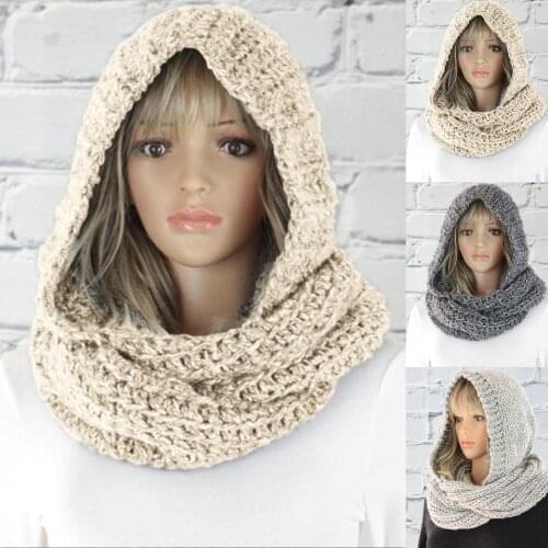 Women Knit Scraf Warm Soft Autumn Winter Women Solid Color Warm Knit Scraf Woolen Yarn Hood Cap Neck Wrap shawls headband