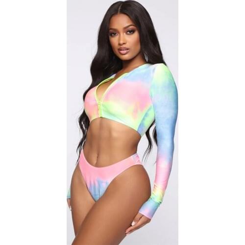 Long Sleeve Bikini Zipper Two Piece Sleeve Thong Bikini Swimsuit Plus Size Bikini Swimming