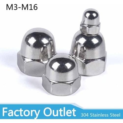 1/50pcs M3 M4 M5 M6 M8 M10 M12 M14 M16 304 A2-70 Stainless Steel Hex Hexagon Acorn Nut Cap Decorative Cover Semicircle Dome Nuts