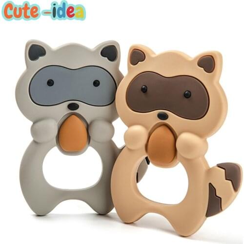Cute-idea 1PC Baby Silicone Teether Cartoon Animal Raccoon Teether DIY Baby Pacifier Clip Teething Toys infants goods BPA Free