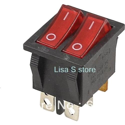 10PCS Red Light Lamp Double SPST ON/OFF Two Position 2 Gang Boat Rocker Switch 6 Pin Push Button Switches
