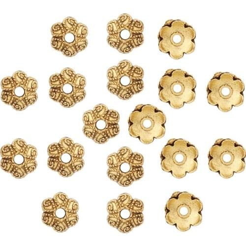 100pcs/lot Antique Gold Flower End Caps Spacer Beads Charms for DIY Jewelry Making Supplies 7mm