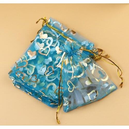 100pcs 20x30cm Chinese Style Lake Blue Color Heart Organza Wedding Favor Gift Candy Packaging Bags Pouches From Organza