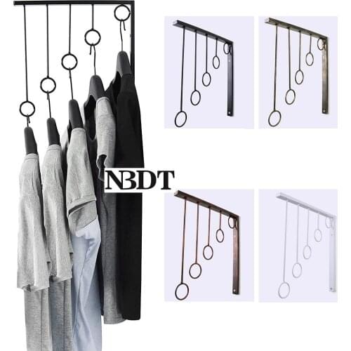 2Pcs Wall Mount Iron Display Garment Rack Bedroom Closet Cloth Organizer With 5 Hanging Rings Black White Red Bronze