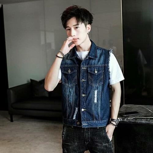 2020 Mens denim jacket Fashion Vintage streetwear Frayed Clothing jackets Men Casual Hip Hop Harajuku Slim sport jacket Homme