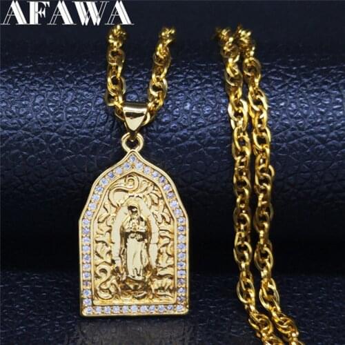 2021 The Virgin Mary Stainless Steel Zircon Copper Chain Necklace Women Gold Color Ncklaces Jewelry accesorios mujer NC89S02