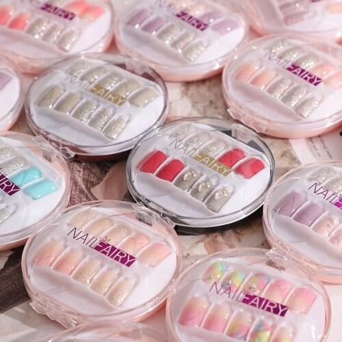 30 pcs.New press on nails with adhesive sticker fake nails box package with 5pcs. nail tools kit false nails with mini nail file