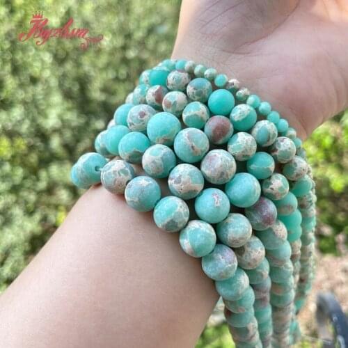 4/6/8/10mm Round Lake Sea Sediment Frost Blue Loose Spacer Stone Beads For Jewelry Making DIY Necklace Bracelet Strand 15"