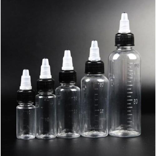 50pcs/lot 10ml/20ml/30ml/50ml/100ml Plastic PET Liquid Capacity Dropper Bottles Twist Top Cap Tattoo Pigment Ink Container
