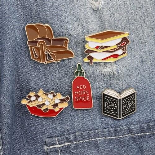 50PCS/ LOT Wholesale Fun Sofa Sandwich Fries Tomato sauce brooch collar Enamel Pin Badge Buttons Women Kids Bag lapel Pin