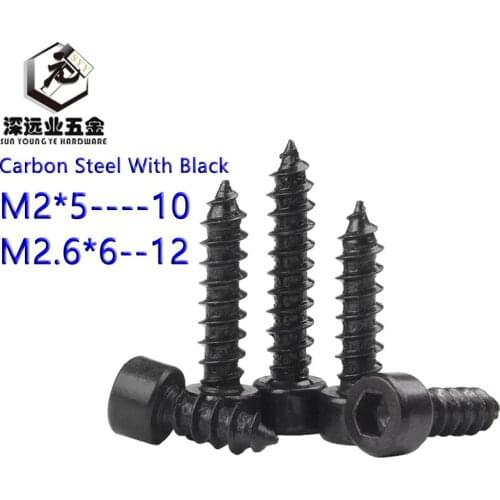 500pcs Carbon Steel With Black Hexagon Socket Cap Head Self Tapping Screws Model Screws Speaker Screws M2 M2.6