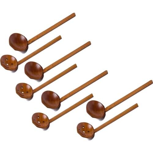 8.5 Inches Handcrafted Wooden Soup Spoon Ramen Ladle Strainer, Wooden Hot Pot Spoon Strainer Kitchen Tool Set of 8