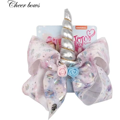 8" Jojo Siwa Hair Bows For Girls Unicorn Rose Flower Hair Bow Handmade Foil Printed Ribbon Knot Jumbo SIWA Hair Accessories