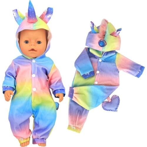 14-16 Inch Doll Clothes Unicorn Jumpsuit fit 43cm New Born Baby Zapf Doll,American 18 Inch Girl Dolls Unicorn Clothes Accessory