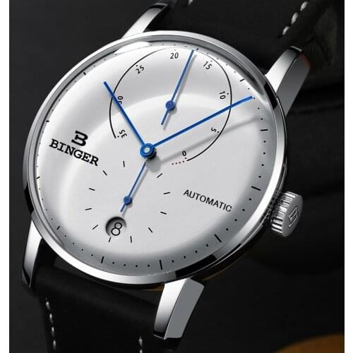 Switzerland BINGER Men Watch Automatic Mechanical Mens Watches Male Japan Movement White Business relogio masculino B-1187G-7