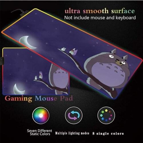 Mairuige Anime Cute Totoro LED Backlight Large Mouse Pad RGB Extended Keyboard Pad Computer Notebook Desk Gaming Mouse Pad XXL