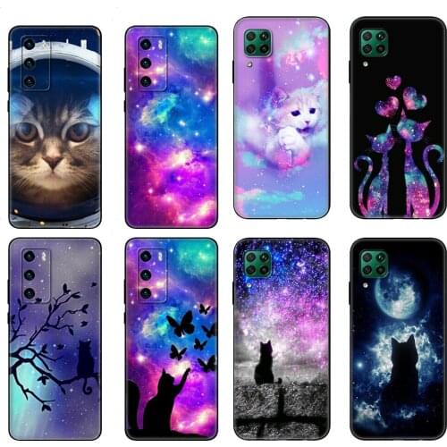 Black tpu Case For Huawei P30 Lite P30 Pro P40 Case For Huawei P40 LITE E P Smart 2020 Case Cover Galaxy cat universe