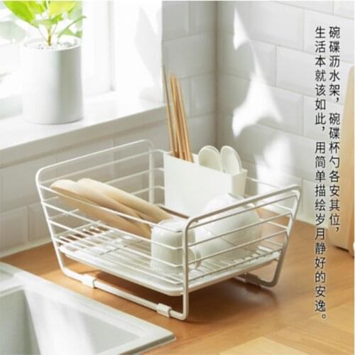 Japanese style double deck dish drain rack kitchen shelf dry tableware bowl chopsticks spoon plate storage rack