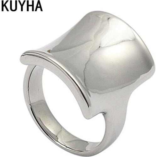 Hot Chunky Metal Shiny Geometric Ladies Rock Irregular Steel Big Punk Style Square Shape Curved Rings for Women Jewelry