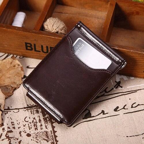 ID Credit Card Purse Cash Holder Men Slim Bifold Faux Leather Money Clip Credit Card Holder Snap Fastener Wallet Mens Clip