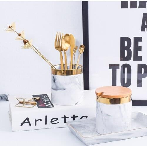 Ins Nordic Marble Pencil Holder Ceramic Gold Floral Flask Bottle Makeup Brush, Tube Eyebrow Comb, Eye Shadow Bucket