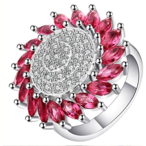 Amazing Rose Austrian Crystal Flower Design Rings Silver Color Beautiful Round Wedding And Engagement Ring For Women Bijoux Gift