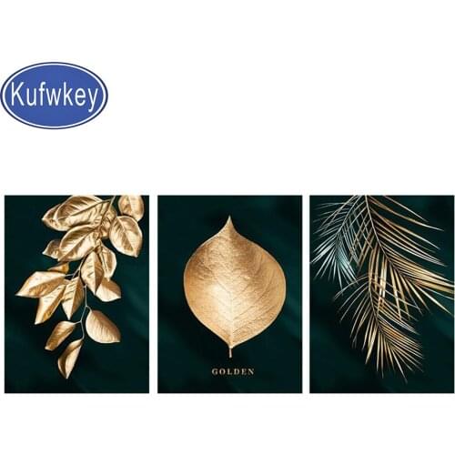 3 piece Abstract Nordic Gold Leaves Painting 3D Diamond Embroidery Sale Modern Wall Picture For Living Room Decor home