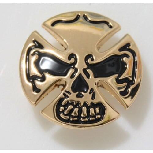 KB704) 10pc Skull Cross Cycle Concho 1-1/8" x1-1/8" Leathercraft Gold