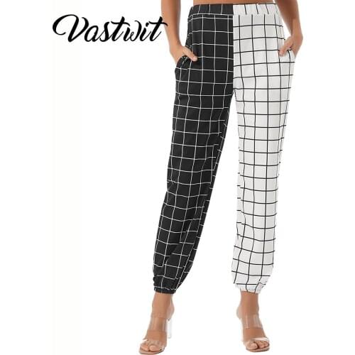 Contrast Cargo Pant For Women Loose Hight Waist Plaid Jogging Trousers Sporty Pants Elasticity Sportpants