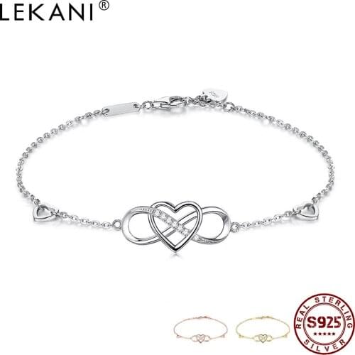 LEKANI Heart Shape Bracelet For Women S925 Sterling Silver Inlay Cubic Zirconia Chain Bracelets Multicolor Choose Gifts Jewelry