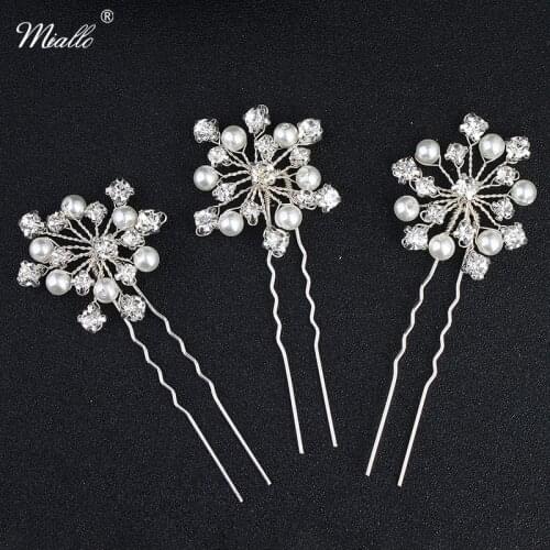 Miallo 3Pcs/lot Handmade Women Hair Jewelry Accessories Rhinestone Hairpins Fashion Ivory White Hair Fork Ornaments Hairstylist