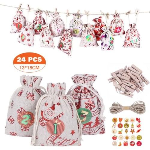 24 PCS Christmas Countdown Candy Bag Kit Durable Reusable Pocket Set