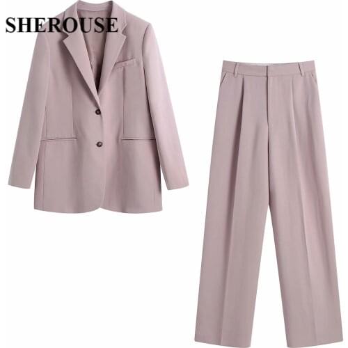 2021 New Women 2 Pieces Set Long Sleeve Solid Button Oversized Coat Long Trousers Suit Chic Lady Fashion Casual Women Clothes