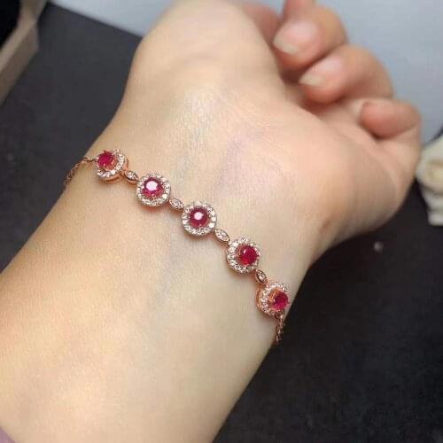 New Design Natural and Real Fashion Ruby Bracelet 925 Sterling Silver Ruby Bracelet Female Wedding Jewelry