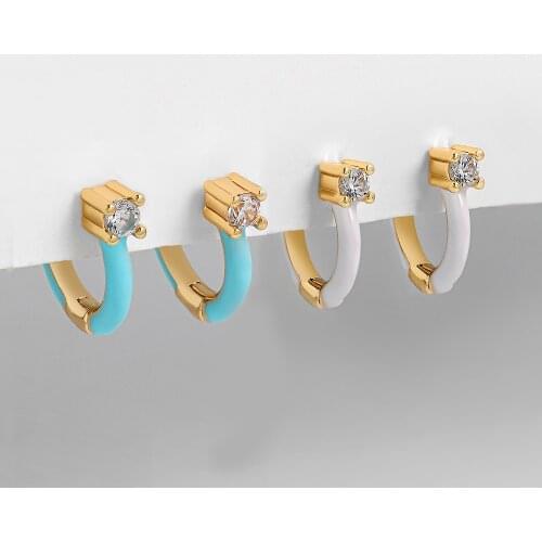 New Trendy Zircon Tiny Huggie Small Hoop Earrings for Women Girls Colorful Enamel Ear Piercing Buckle Cartilage Earring Jewelry