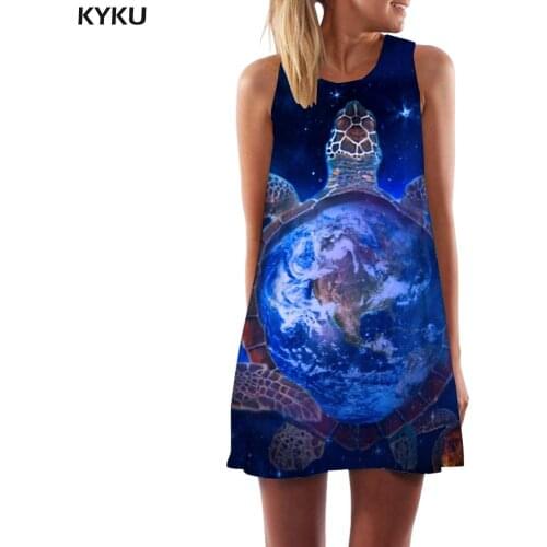 KYKU Animal Dress Women World Globe Sexy Tortoise Party Galaxy Ladies Dresses Womens Clothing Elegant Sleeveless Tunic