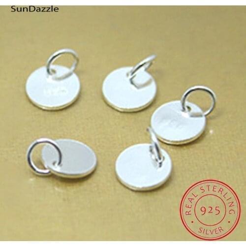 8mm Real Pure Solid 925 Sterling Silver Round Tag Pendant DIY Engrave Print Inscribe Letter Logo Jewelry Making Findings