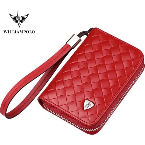 Williampolo anti theft brush wallet womens leather zipper ultra thin credit card chuck layer cowhide double fold Mini Wallet