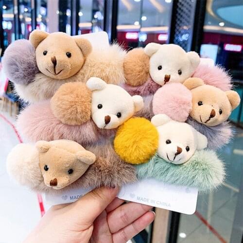 Cute Plush Bear Hair Rope Fashion Newest Women Hair Scrunchie Girls Elastic Hair Band Hair Ring Ponytail Holder Hair Accessories