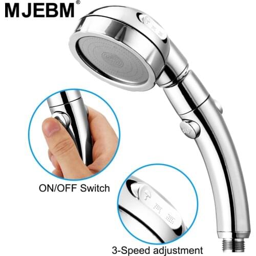 Handheld shower head high pressure chrome 3 spraying device with on/off pause switch, water saving adjustable luxury spa